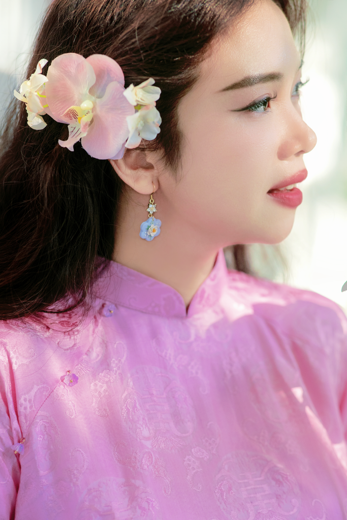 Áo dài lụa tơ tằm Truyền thống Phúc Thọ - Tím phong lan
