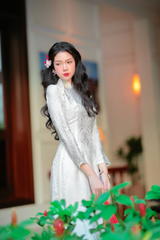 Áo dài lụa tơ tằm Truyền thống Phúc Thọ - Trắng