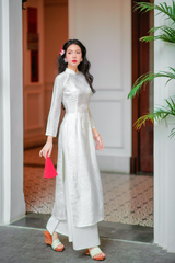 Áo dài lụa tơ tằm Truyền thống Phúc Thọ - Trắng