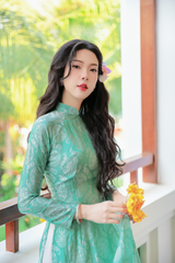 Áo dài lụa tơ tằm Truyền thống Phúc Thọ - Xanh ngọc