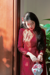 Áo dài lụa tơ tằm Truyền thống Phúc Thọ - Đỏ đô