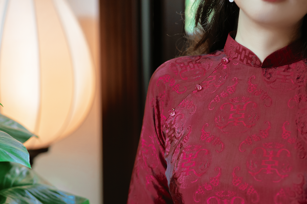 Áo dài lụa tơ tằm Truyền thống Phúc Thọ - Đỏ đô