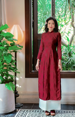 Áo dài lụa tơ tằm Truyền thống Phúc Thọ - Đỏ đô