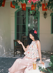 Áo yếm linen Hồng trà - Đồng hoa