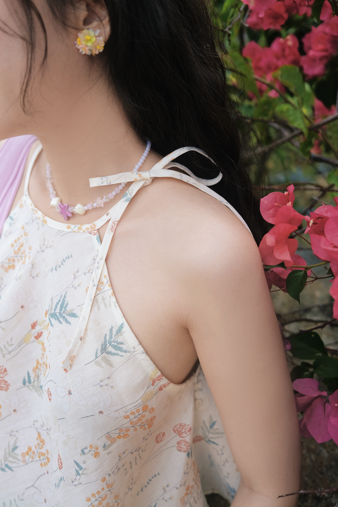 Áo yếm linen Hồng trà - Hạt sen