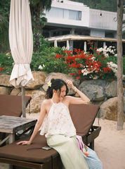 Áo yếm linen Hồng trà - Hạt sen