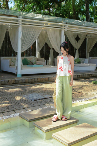 Áo yếm linen Hồng trà - Hoa gạo
