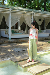 Áo yếm linen Hồng trà - Hoa gạo
