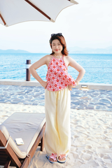 Áo yếm linen Hồng trà - Lựu đỏ