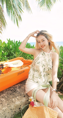 Áo yếm linen Hồng trà - Nguyên lá