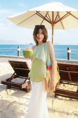 Áo yếm tơ nhũ Trà lụa - Cốm xanh