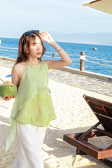 Áo yếm tơ nhũ Trà lụa - Cốm xanh