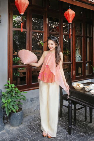 Áo yếm tơ nhũ Trà lụa - Hồng mận