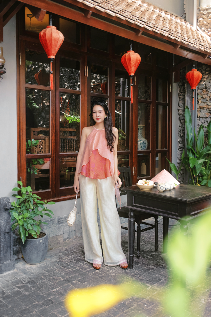 Áo yếm tơ nhũ Trà lụa - Hồng mận