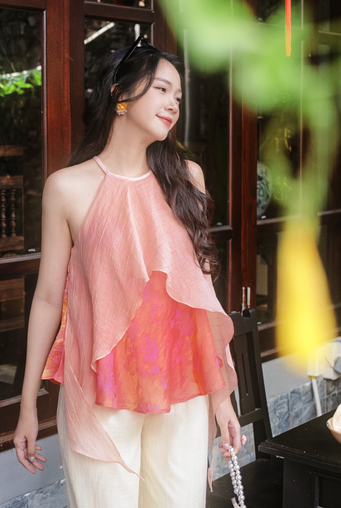 Áo yếm tơ nhũ Trà lụa - Hồng mận