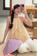 Áo yếm tơ nhũ Trà lụa - Mơ rang