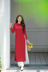 Áo dài Dáng suôn cổ tròn Thi Hạ - Đỏ tươi