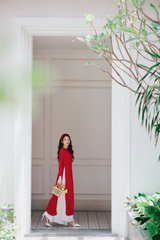 Áo dài Dáng suôn cổ tròn Thi Hạ - Đỏ tươi