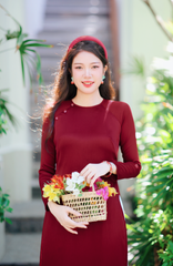 Áo dài Dáng suôn cổ tròn Thi Hạ - Đỏ yên chi