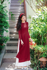 Áo dài Dáng suôn cổ tròn Thi Hạ - Đỏ yên chi