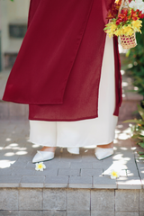 Áo dài Dáng suôn cổ tròn Thi Hạ - Đỏ yên chi