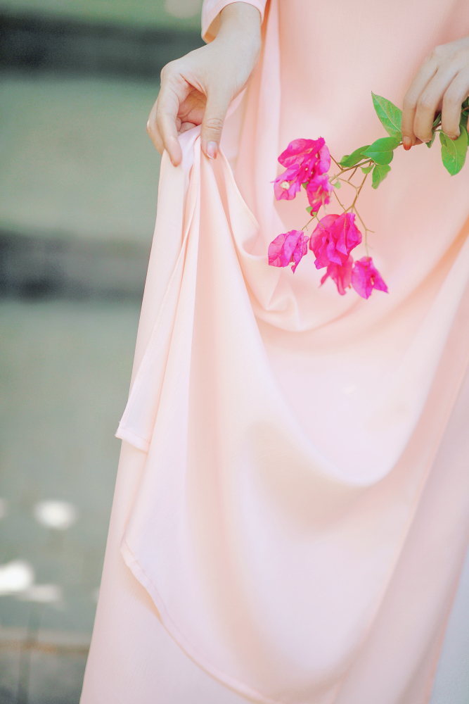 Áo dài Dáng suôn cổ tròn Thi Hạ - Hồng ửng