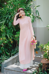 Áo dài Dáng suôn cổ tròn Thi Hạ - Hồng ửng