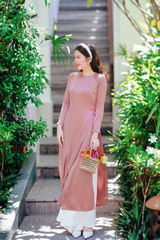 Áo dài Dáng suôn cổ tròn Thi Hạ - Hồng vỏ đỗ
