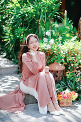 Áo dài Dáng suôn cổ tròn Thi Hạ - Hồng vỏ đỗ