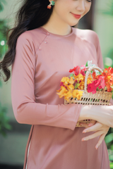 Áo dài Dáng suôn cổ tròn Thi Hạ - Hồng vỏ đỗ