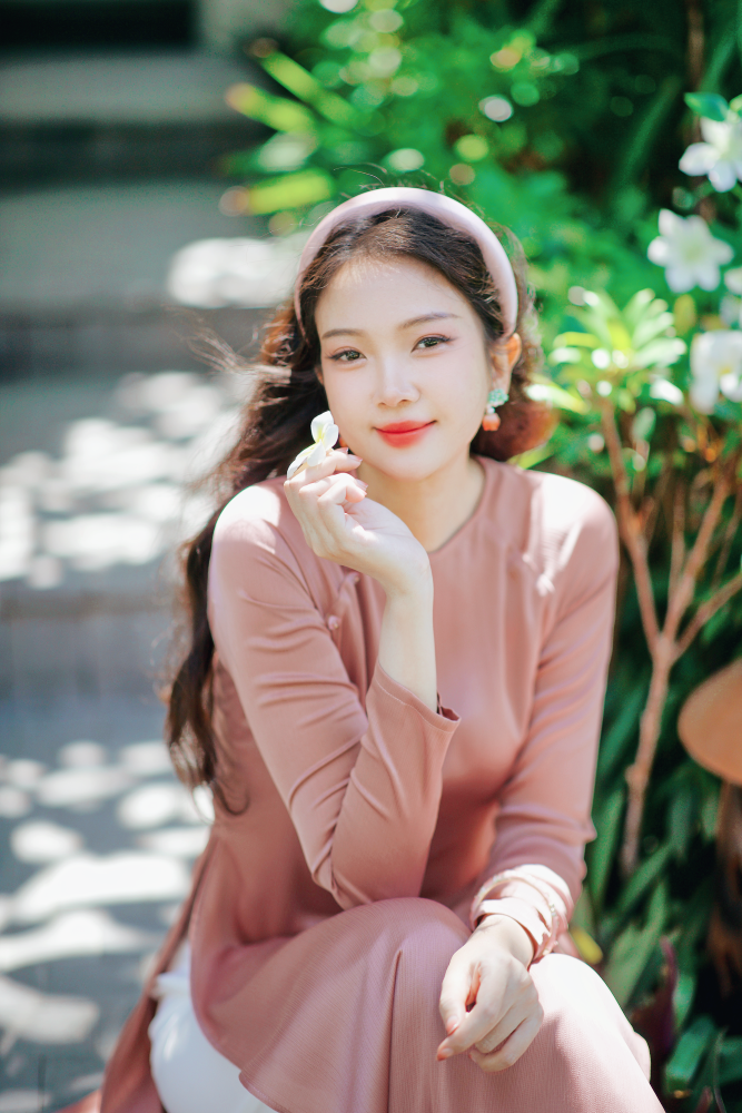Áo dài Dáng suôn cổ tròn Thi Hạ - Hồng vỏ đỗ