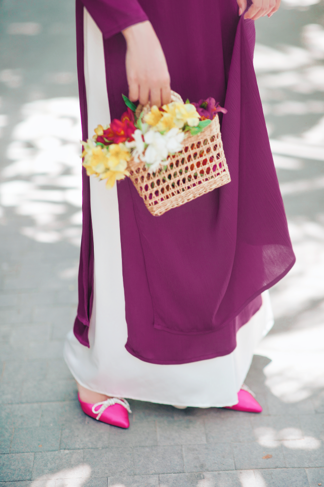 Áo dài Dáng suôn cổ tròn Thi Hạ - Tím Huế