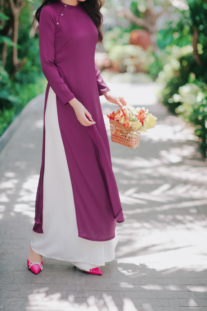 Áo dài Dáng suôn cổ tròn Thi Hạ - Tím Huế