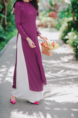 Áo dài Dáng suôn cổ tròn Thi Hạ - Tím Huế