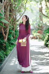 Áo dài Dáng suôn cổ tròn Thi Hạ - Tím Huế