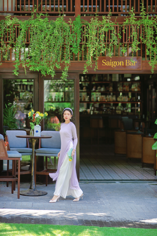 Áo dài Dáng suôn cổ tròn Thi Hạ - Tím nhạt