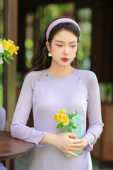 Áo dài Dáng suôn cổ tròn Thi Hạ - Tím nhạt