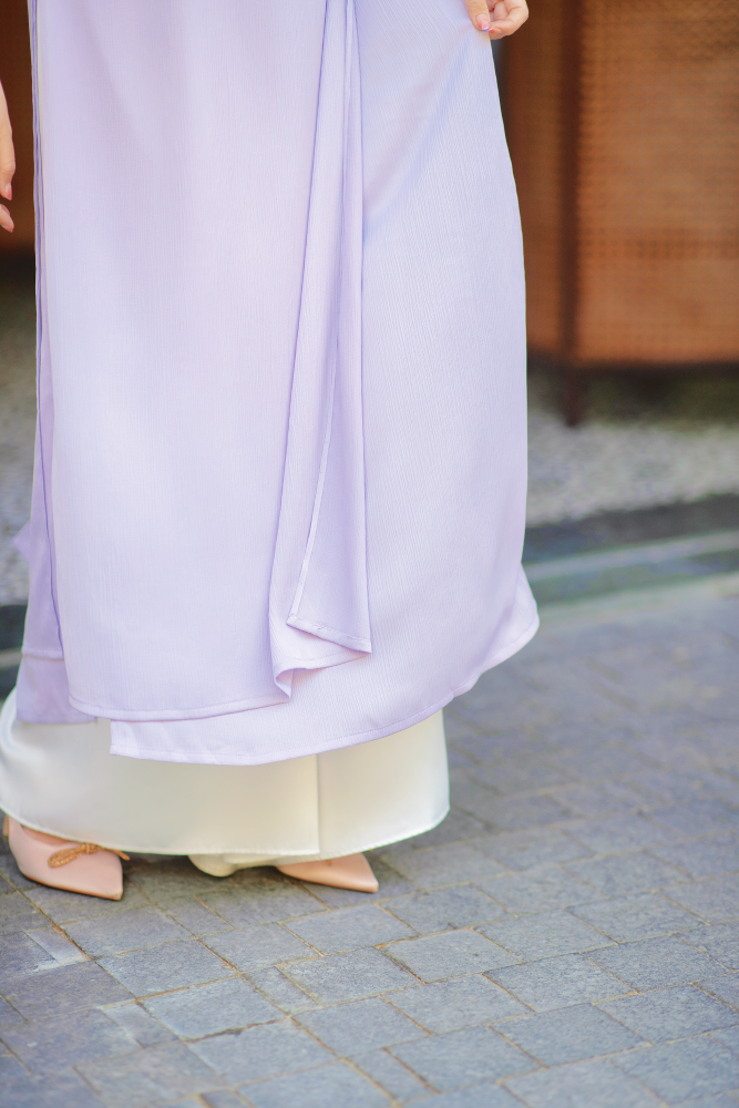 Áo dài Dáng suôn cổ tròn Thi Hạ - Tím nhạt