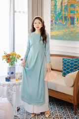 Áo dài Dáng suôn cổ tròn Thi Hạ - Xanh lơ nhạt
