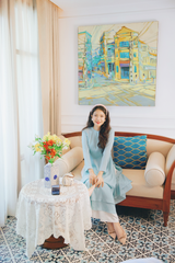 Áo dài Dáng suôn cổ tròn Thi Hạ - Xanh lơ nhạt