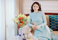 Áo dài Dáng suôn cổ tròn Thi Hạ - Xanh lơ nhạt