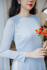 Áo dài Dáng suôn cổ tròn Thi Hạ - Xanh biển nhạt