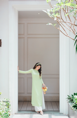 Áo dài Dáng suôn cổ tròn Thi Hạ - Xanh cốm