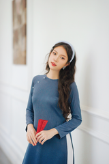 Áo dài Dáng suôn cổ tròn Thi Hạ - Xanh đá