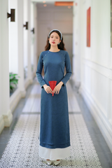 Áo dài Dáng suôn cổ tròn Thi Hạ - Xanh đá