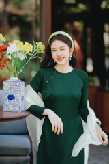 Áo dài Dáng suôn cổ tròn Thi Hạ - Xanh lông công