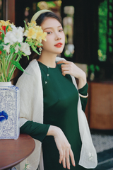 Áo dài Dáng suôn cổ tròn Thi Hạ - Xanh lông công