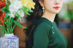 Áo dài Dáng suôn cổ tròn Thi Hạ - Xanh lông công