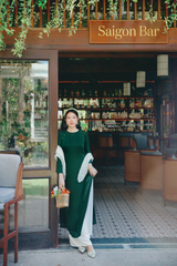 Áo dài Dáng suôn cổ tròn Thi Hạ - Xanh lông công