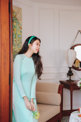 Áo dài Dáng suôn cổ tròn Thi Hạ - Xanh ngọc nhạt